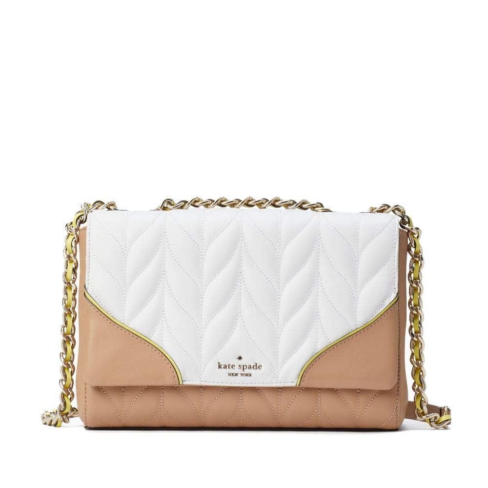 Kate Spade White and Tan Quilted Shoulder Bag